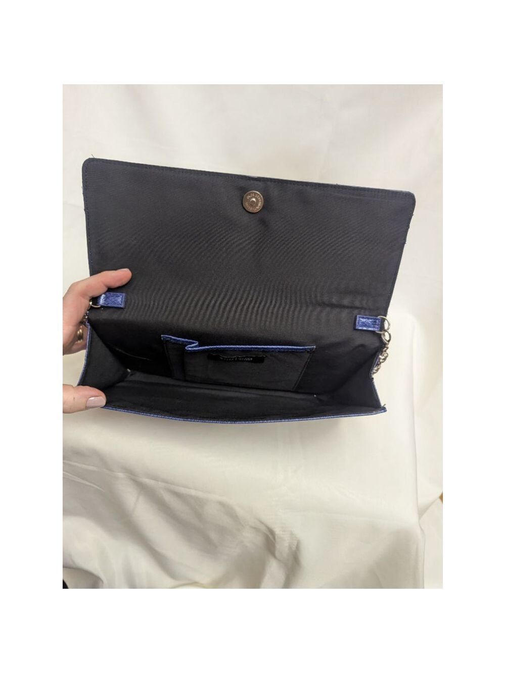 White House Black Market Blue Faux Snakeskin Clutch - Picture 5 of 13